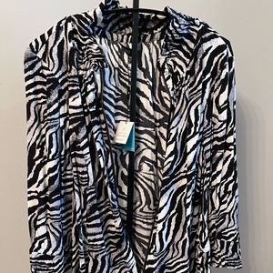 New MING WANG Black White Zebra Jacket 2X $165 Zipper Washable Animal Print NWT